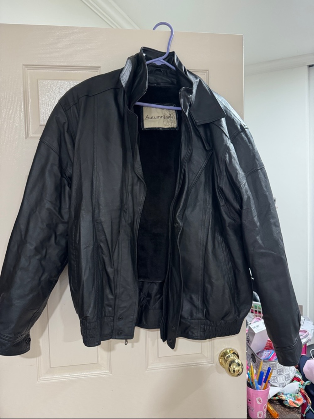Men's Black Leather Bomber Jacket
